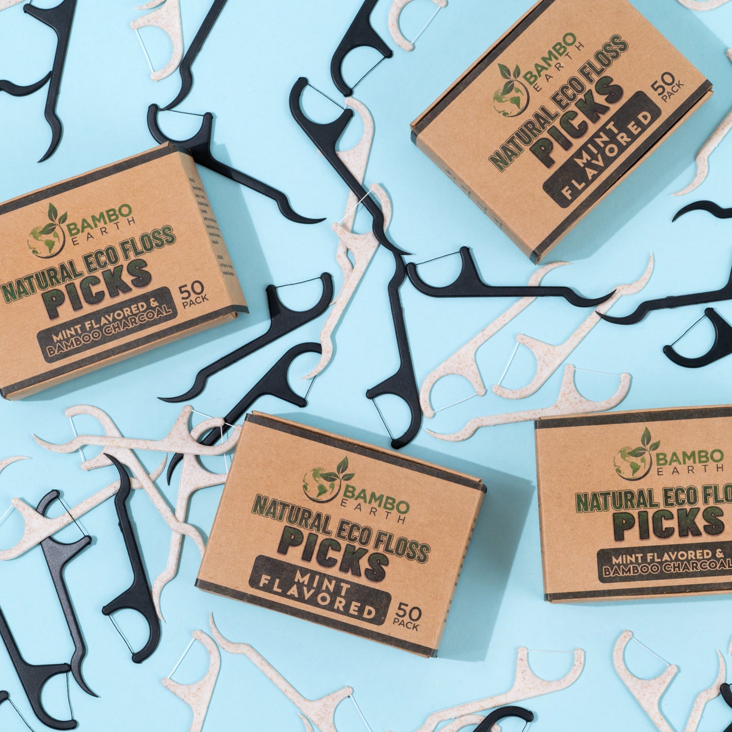 Floss Picks Charcoal & Mint 50 Pack (BG)